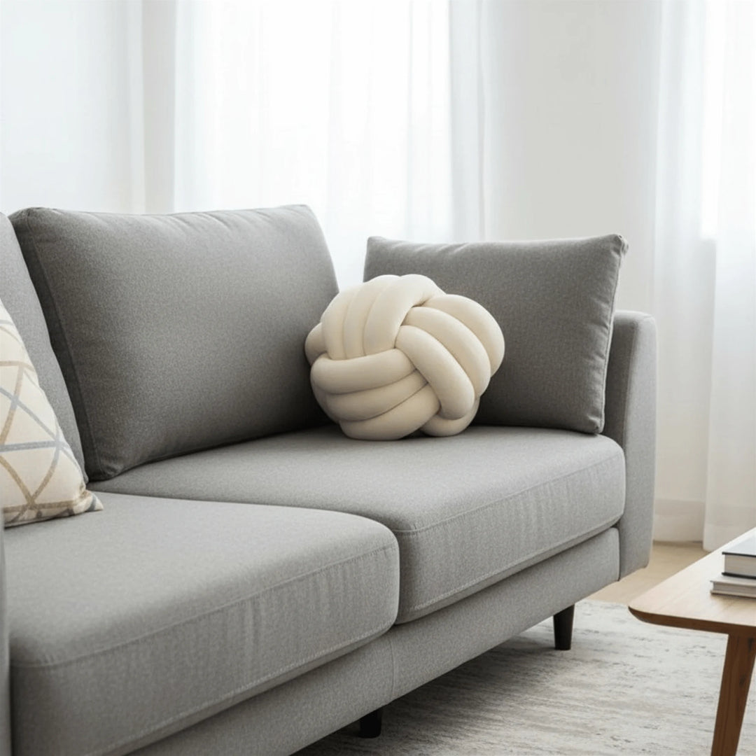 Coussin Nœud en situation sur un canapé