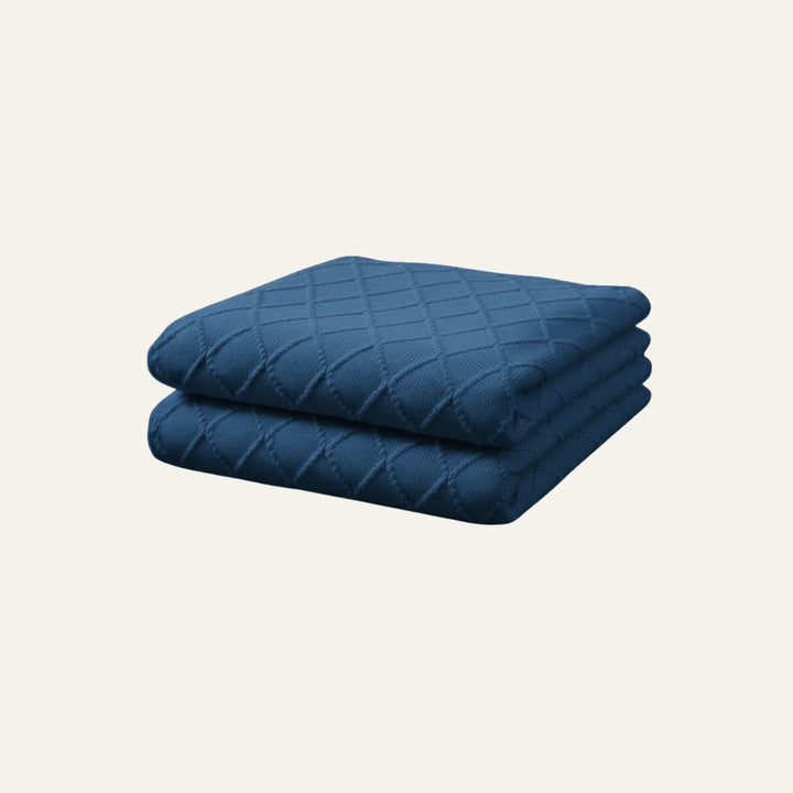 Couverture Tricotée bleue