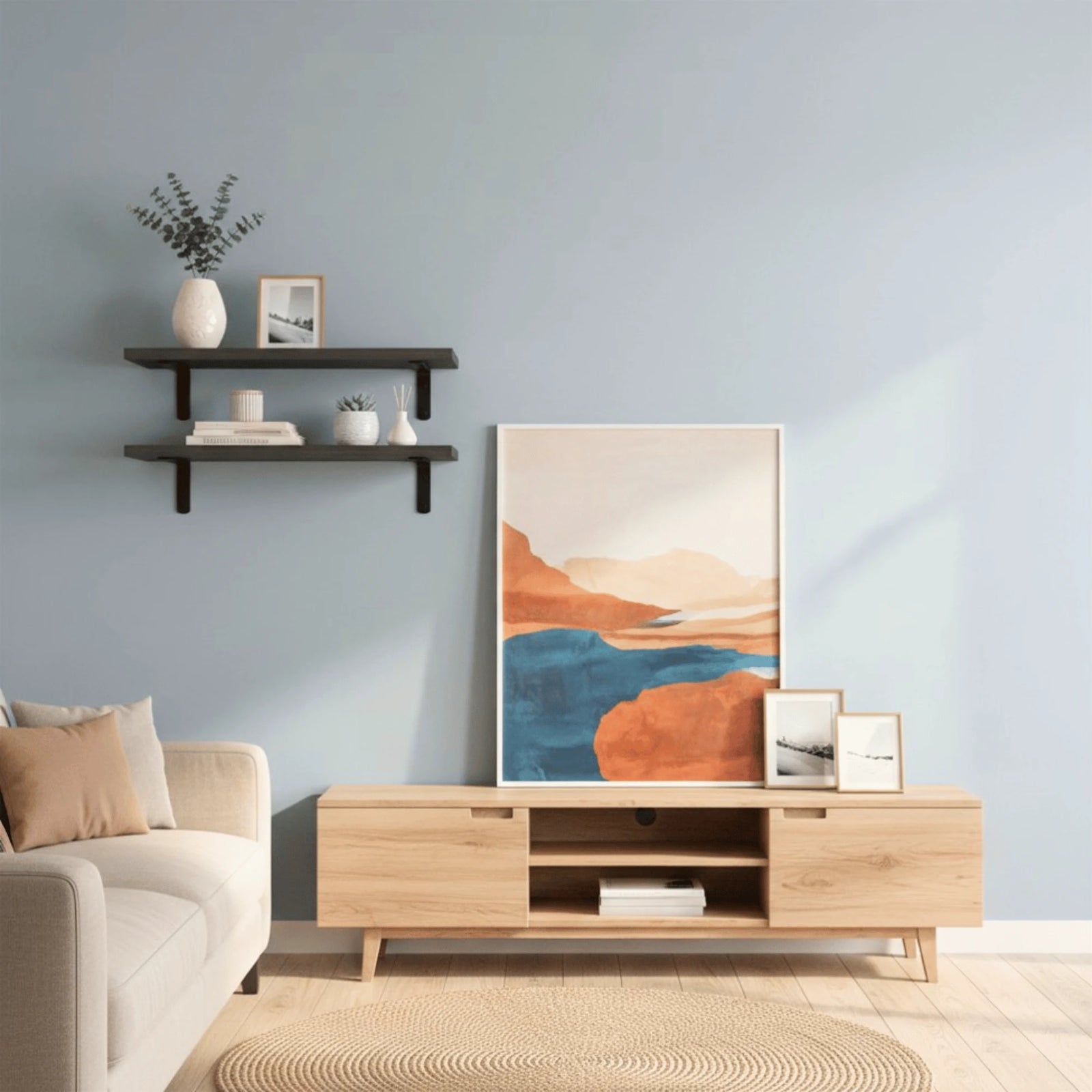 Étagère Murale Grise mis en scène sur un mur intérieur