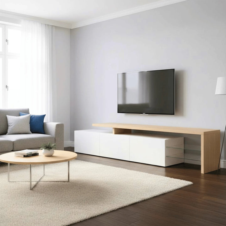 Meuble TV Blanc mis en scène dans un salon