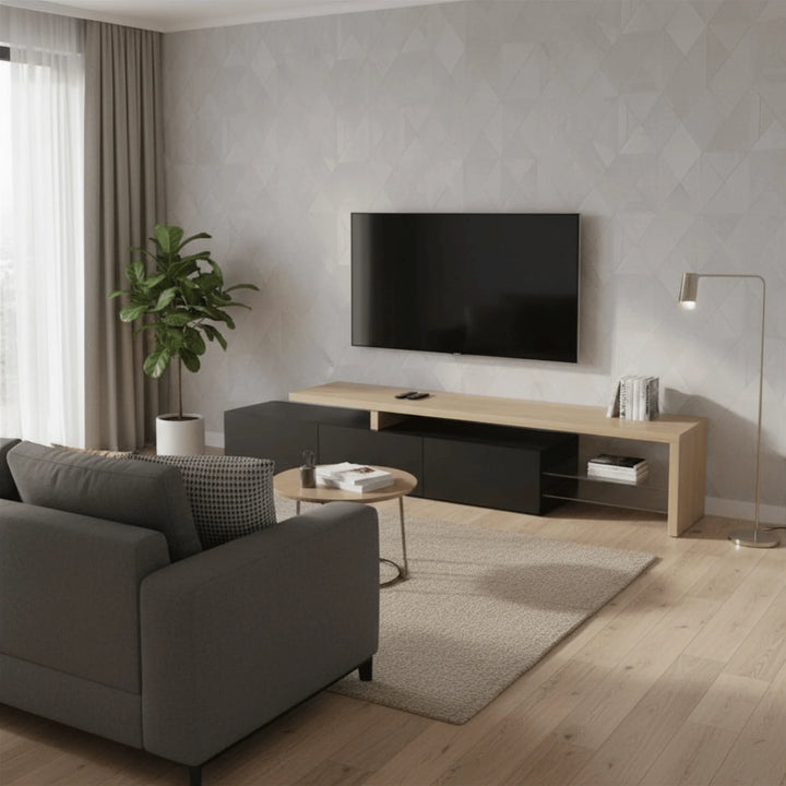 Meuble TV Noir mis en scène dans un salon