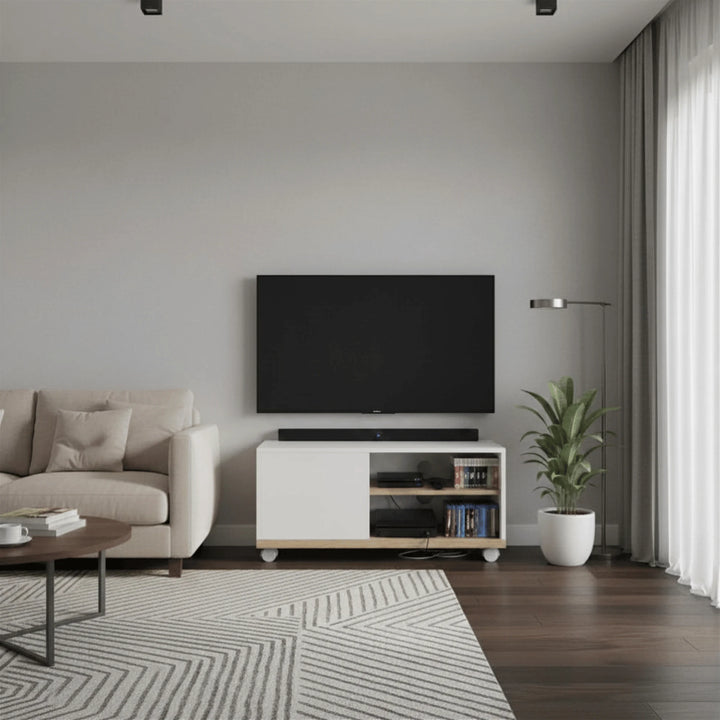 Meuble TV sur Roulettes mis en scène dans un salon