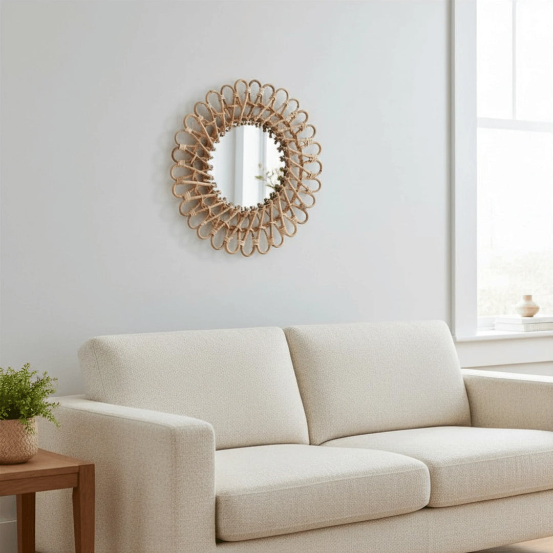 Miroir Mural Rotin en situation sur un mur intérieur