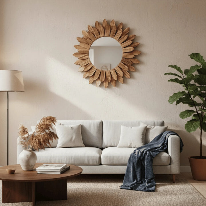 Miroir Mural Tournesol en situation sur un mur intérieur