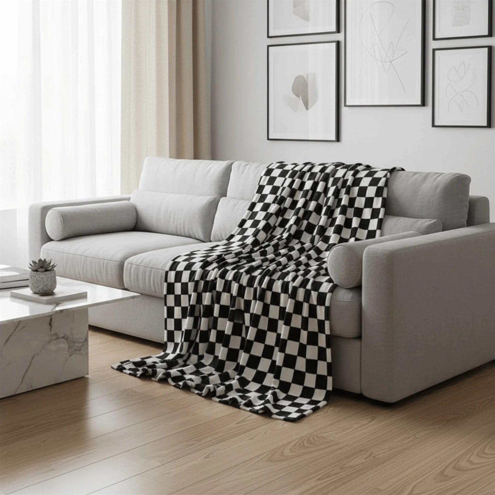 Plaid Damier en situation sur un canapé ou un lit