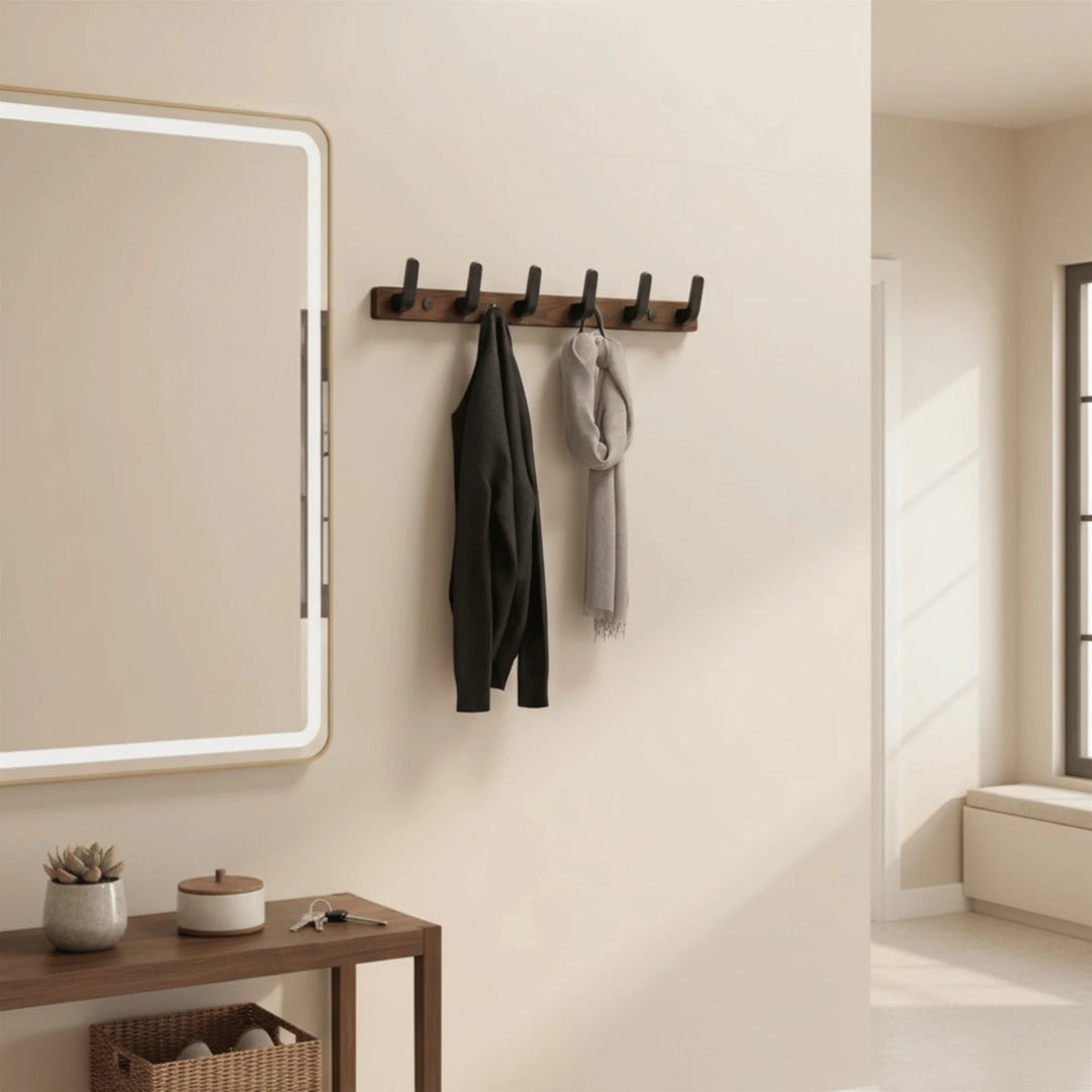 Porte-Manteau Mural en Bois mis en scène dans une entrée