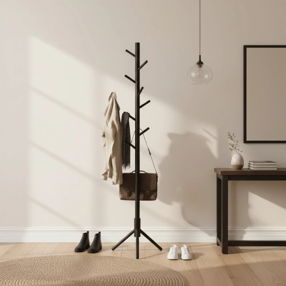 Porte-Manteau sur Pied Noir mis en scène dans une entrée