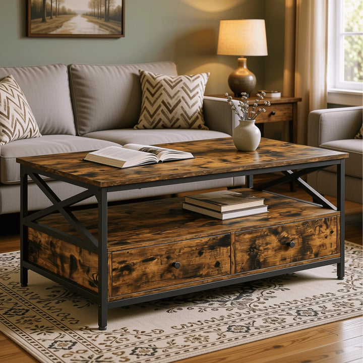 Table Basse Bois Vintage mis en scène dans un salon