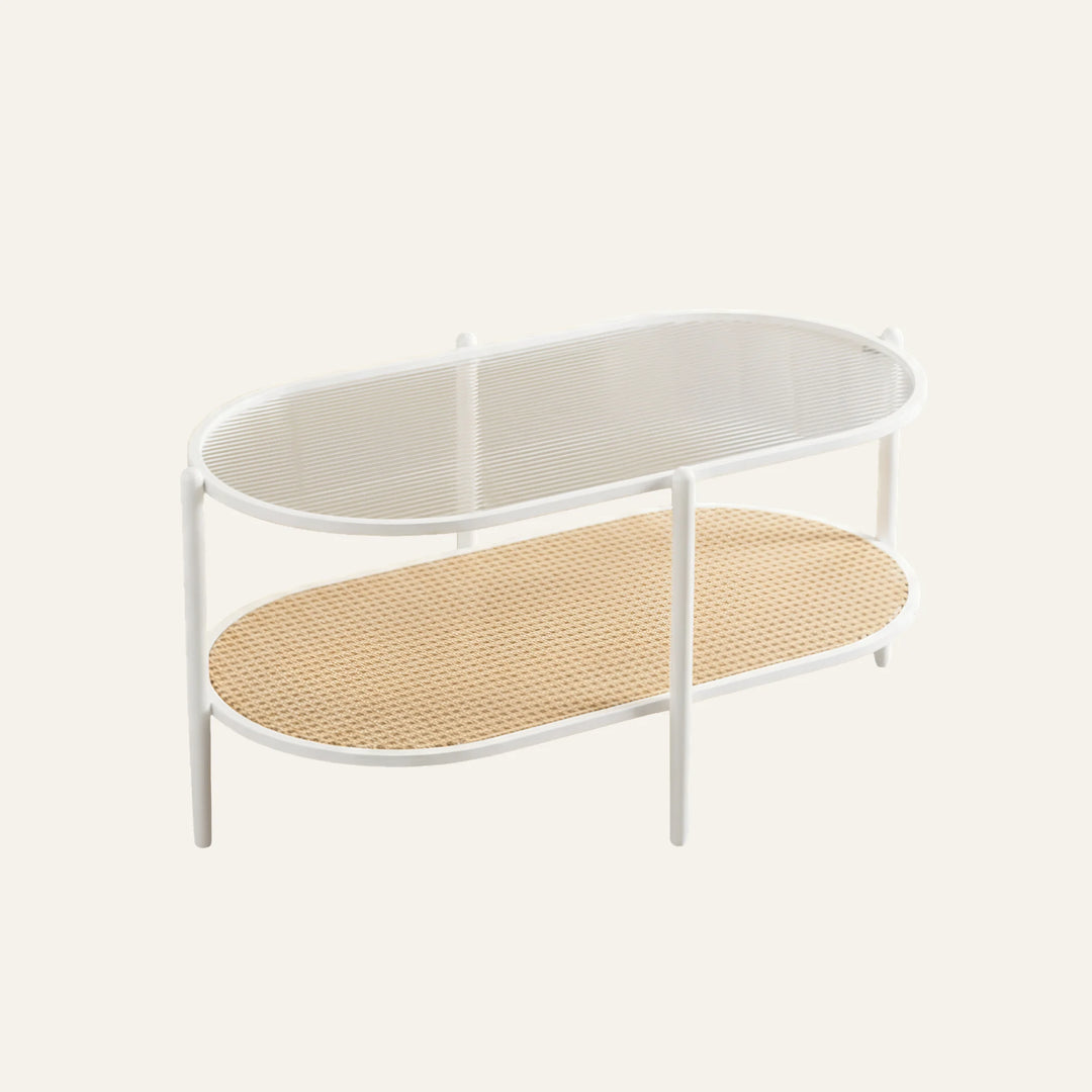 Table Basse Ovale Blanche vue produit pour le salon