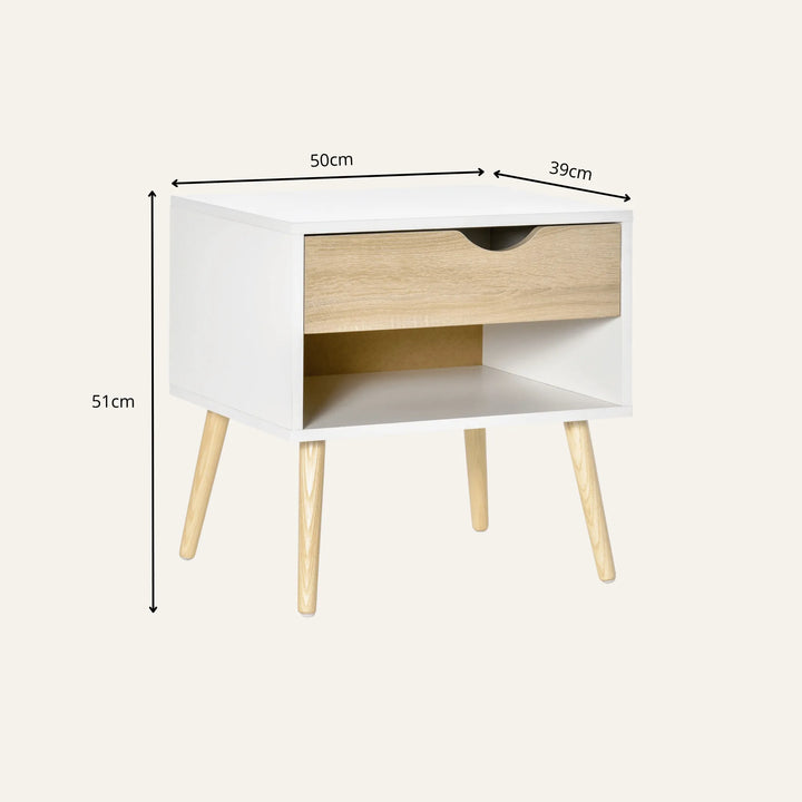 Dimensions de table de chevet blanc et bois