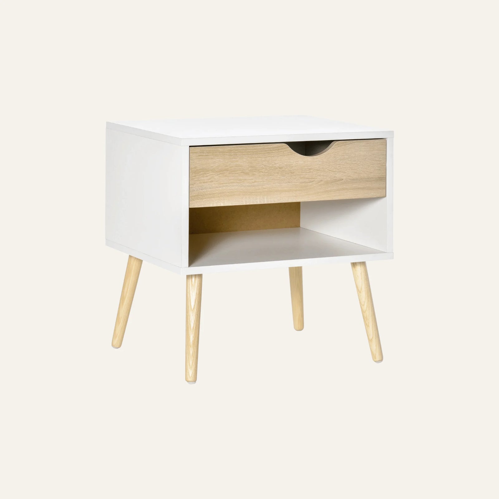 Table de Chevet Blanc et Bois vue produit pour la chambre