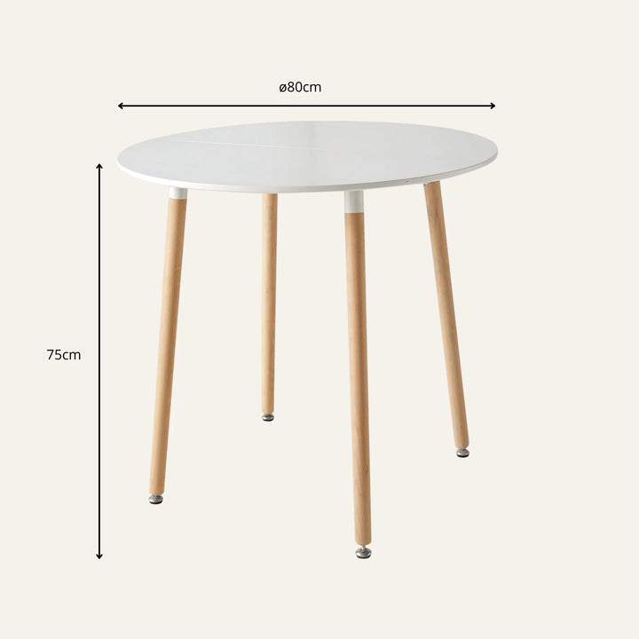 Dimensions de table ronde bois et blanc