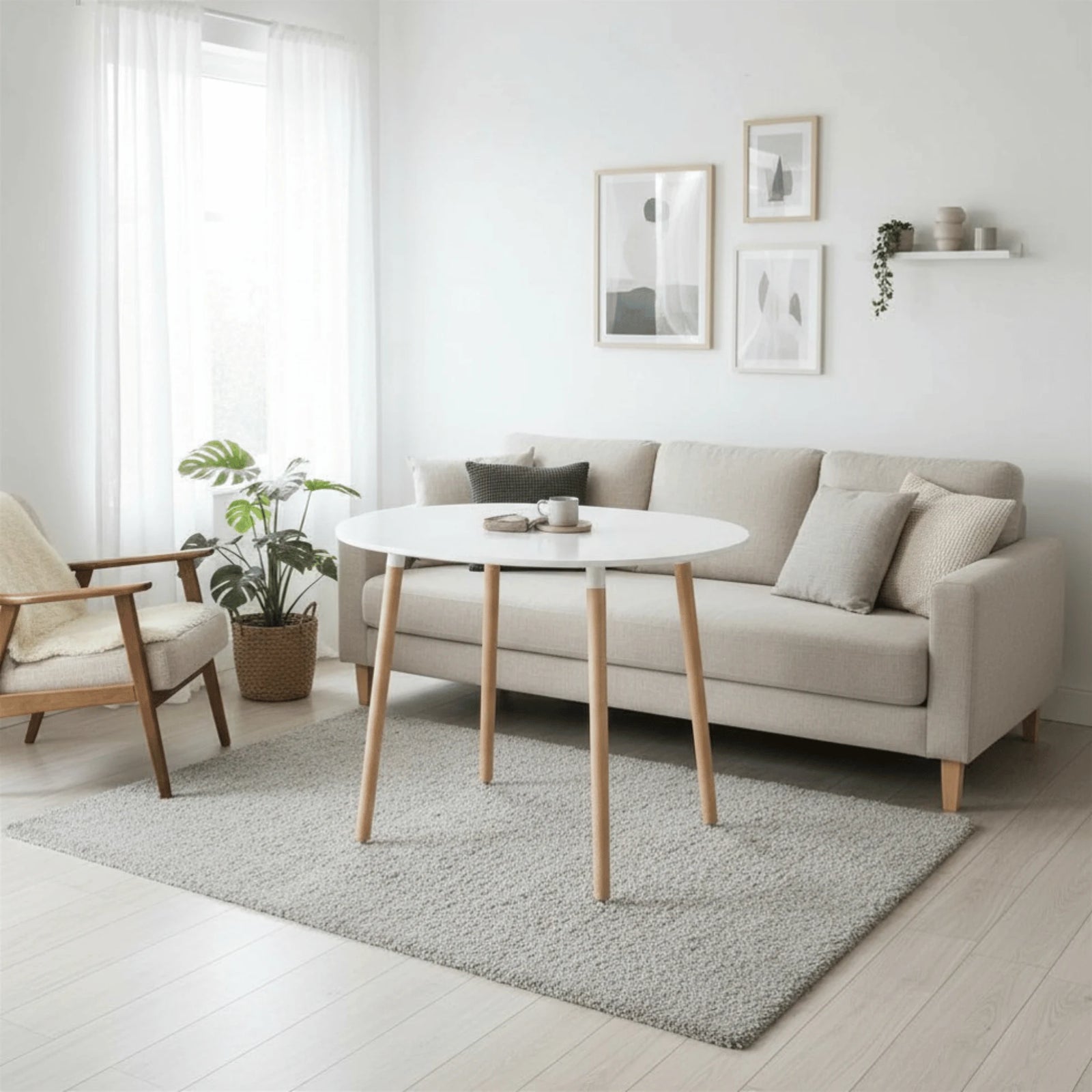 Table Ronde Bois et Blanc mis en scène dans une salle à manger