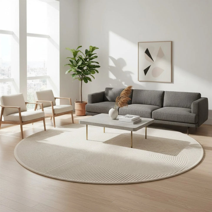 Tapis Rond Moderne en situation dans une pièce de vie
