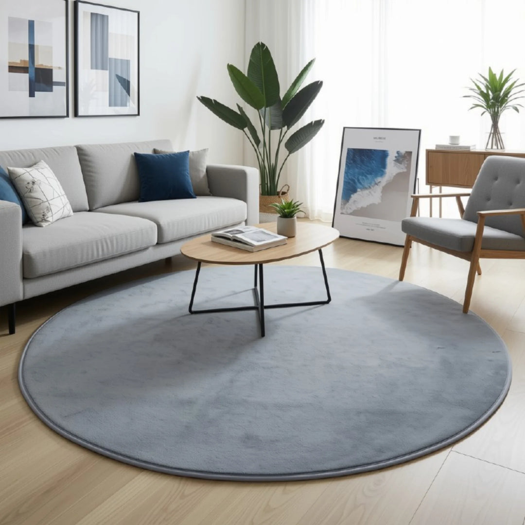 Tapis Rond Poil Ras en situation dans une pièce de vie