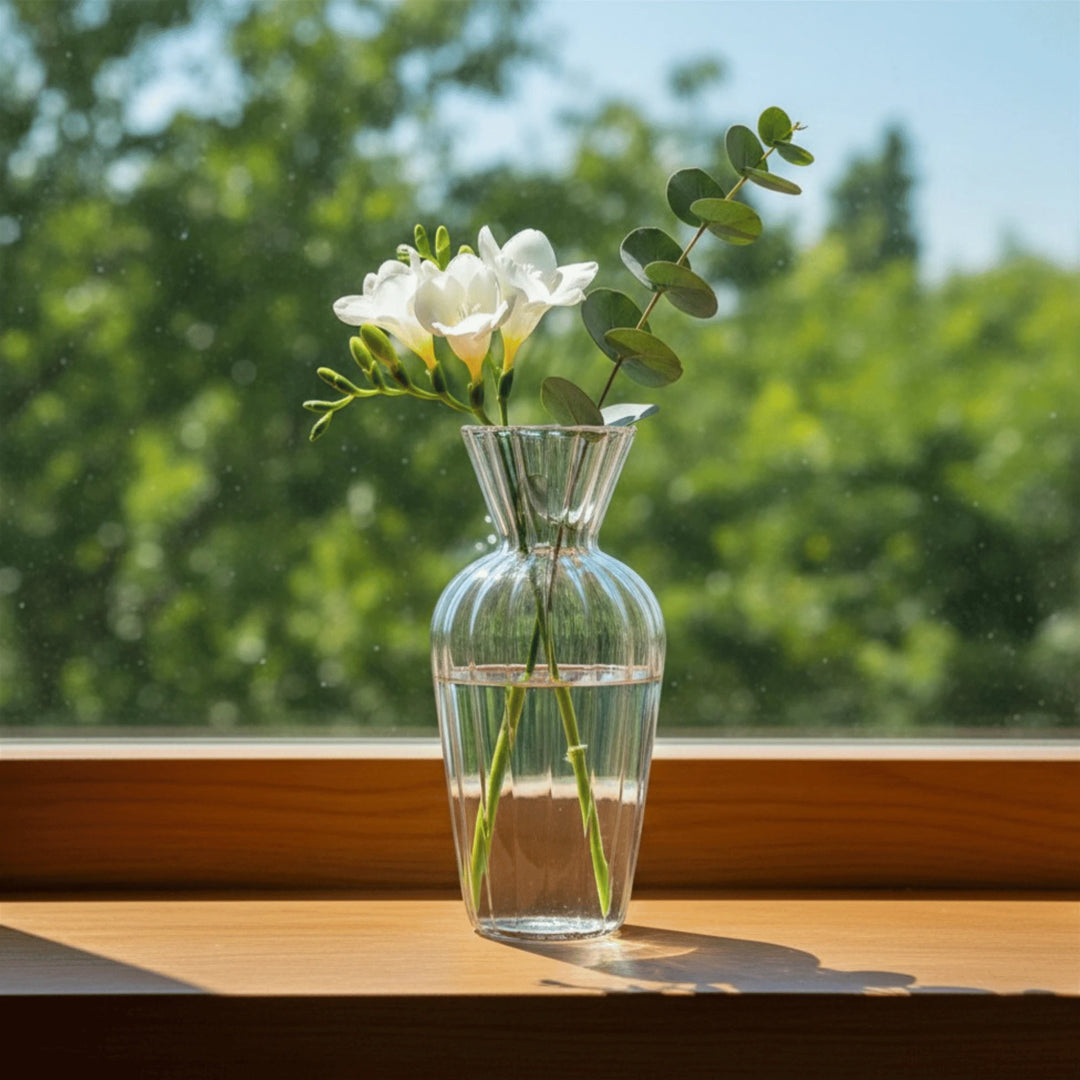 Vase en Verre Transparent en situation sur une table ou une étagère